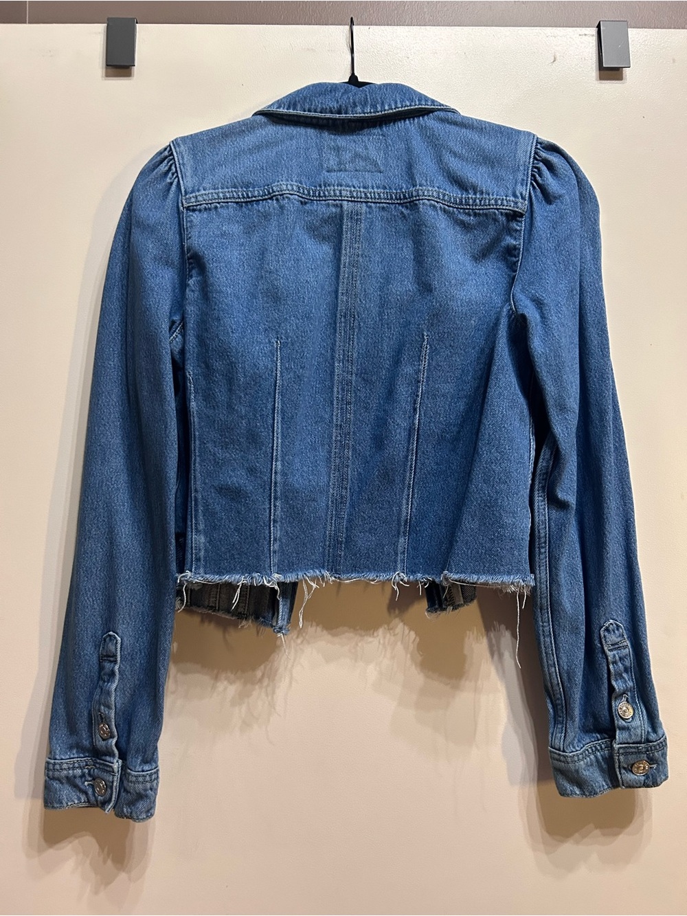 PAIGE Medium Blue Denim Jacket with Leather Logo Patch - Picture 4 of 4